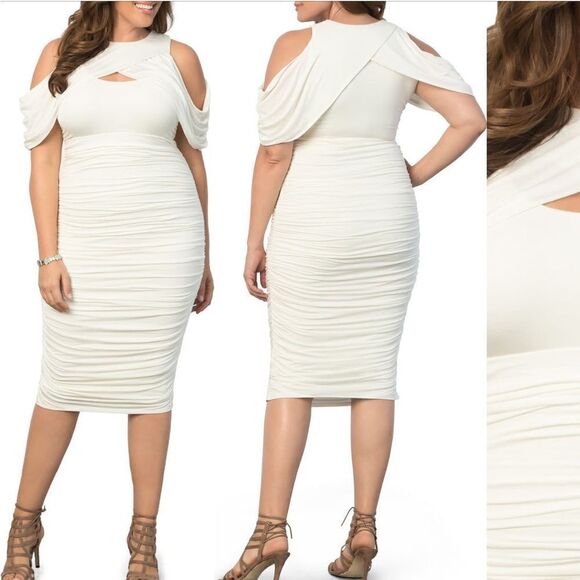 KIYONNA Mellisa Ruched Cold Shoulder Sheath Dress Size 4X